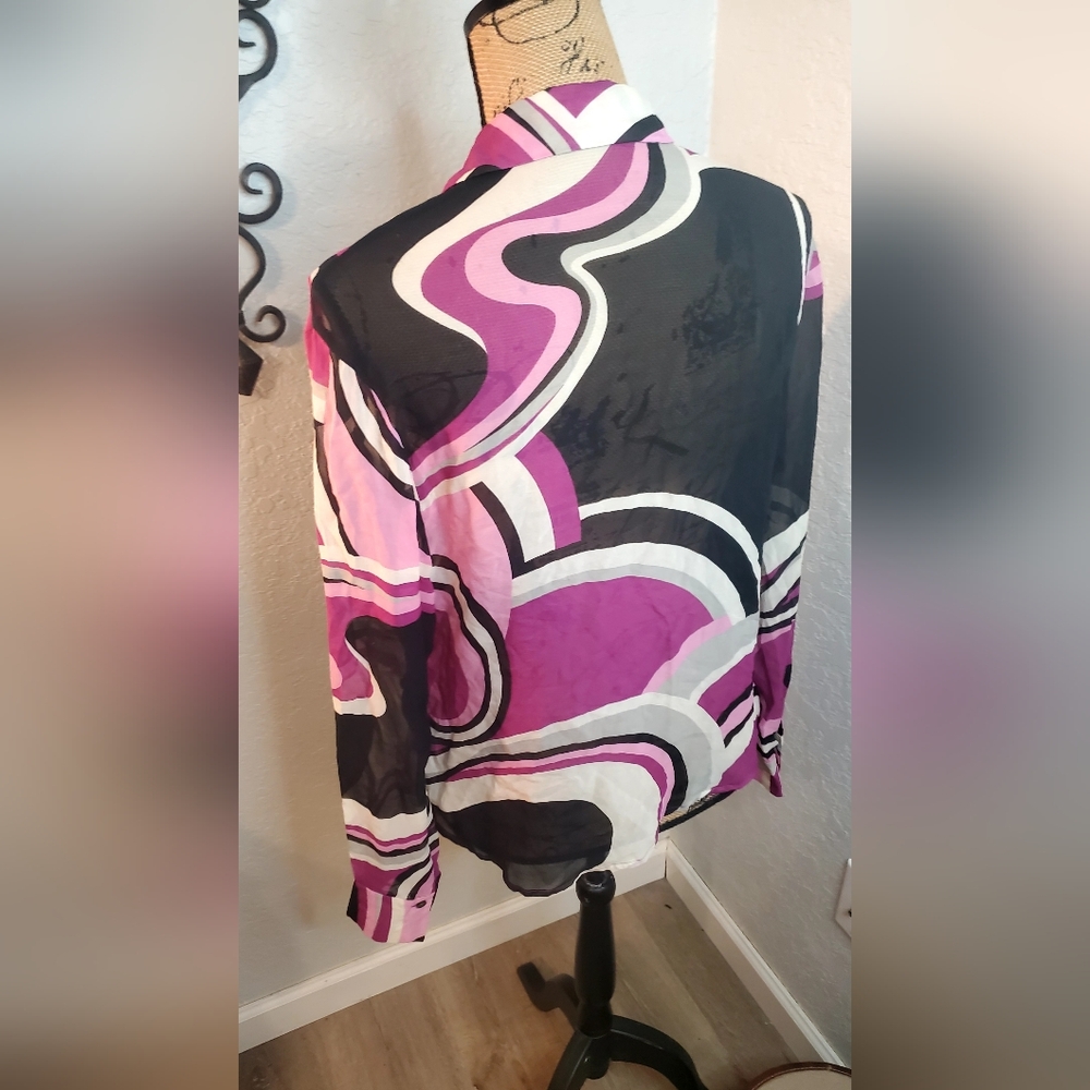 The Limited Women's Pink and Black Button Down Shirt. 100% Pure Silk. - Picture 2 of 5